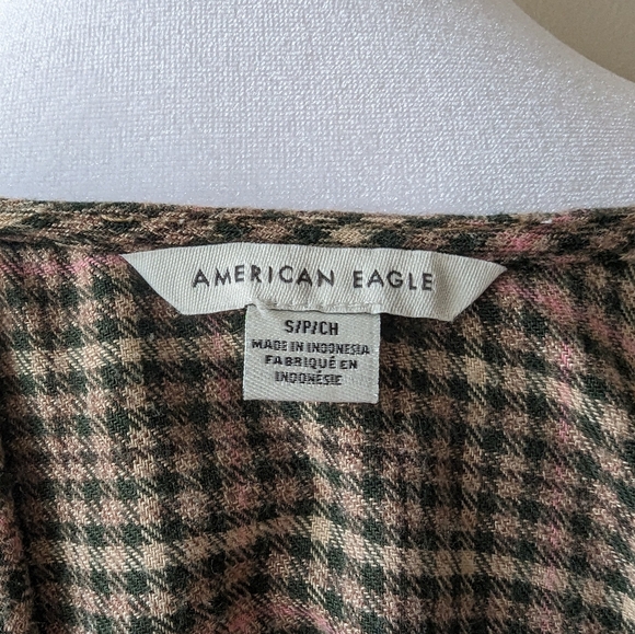 American Eagle Plaid Long-Sleeve Dress Keyhole Back - Picture 5 of 5